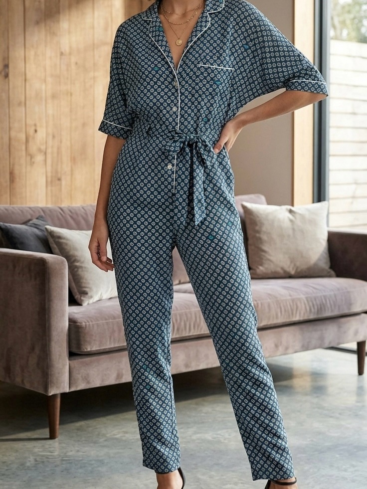 Maje Punsh Printed Satin Pajama Jumpsuit
